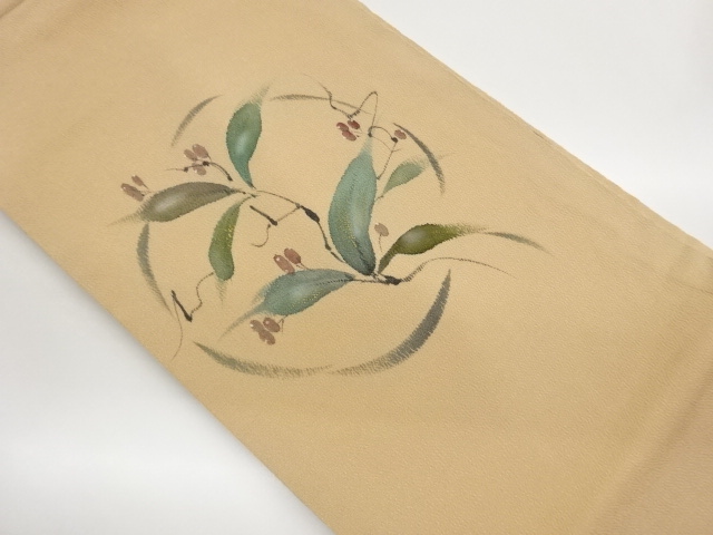 JAPANESE NAGOYA OBI / CHIRIMEN / KINSAI / LEAVES